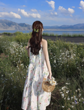 Simple Fashion Flora Design Beach Holiday A-line Halter Dress HZ1024