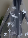 Vintage Elegant White Butterfly Pearl Design Style Long Wedding Veil HZ1024