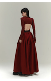 Vintage Elegant Simple Backless Red Long-sleeved Dress HZ1024