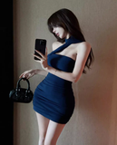 Sexy Fashion Navy Blue Backless Slim Halter Dress HZ1024