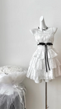 Simple Polka dot Pattern Design A-line Sleeveless Spaghetti Strap Tiered Dress HZ1024