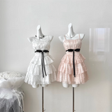 Simple Polka dot Pattern Design A-line Sleeveless Spaghetti Strap Tiered Dress HZ1024