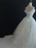 Retro Embroidery Off-the-shoulder Chiffon Tulle Sweet 16 Quinceanera A-Line Evening Dress Ball Gown HZ1024