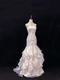 Elegant Light Pink Strapless Chiffon Sweet 16 Quinceanera Mermaid Evening Dress Ball Gown HZ1024