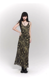 Vintage Butterfly Green Mesh Spaghetti Strap Dress HZ1024