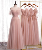 Elegant Pink Sweetheart A-Line Tulle Party Dress Evening Gown Bridesmaid Dress HZ1024