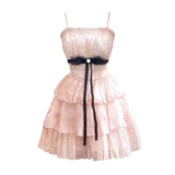 Simple Polka dot Pattern Design A-line Sleeveless Spaghetti Strap Tiered Dress HZ1024