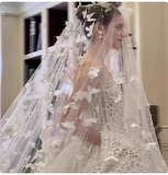Vintage Elegant White Butterfly Pearl Design Style Long Wedding Veil HZ1024