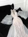 Elegant Ivory Applique Design Mermaid Wedding Dress Prom Dress Evening Dress HZ1024