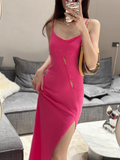 New Fashion Casual Rose Pink Sleeveless Halter Dress HZ1024