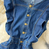 Vintage French Audrey Hepburn Waisted Design Denim Dress HZ1024