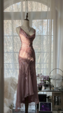 Vintage Elegant Purple Fairy Long Chiffon Spaghetti Strap Romantic Ball Gown Evening Dress Prom Dresses HZ1024