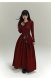 Vintage Elegant Simple Backless Red Long-sleeved Dress HZ1024