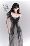 Women Fashion Design Sense Seaside Party Grey Spaghetti Strap Dress HZ1024