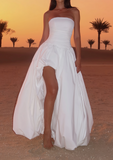 Chic A-Line Strapless Evening Gown Irregular Hem Party Dress Long Formal Dress HZ1024