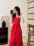 New Fashion Red Casual Sleeveless Beach Spaghetti Strap Dress HZ1024