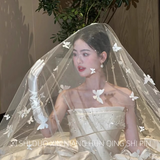 Vintage Elegant White Butterfly Pearl Design Style Long Wedding Veil HZ1024