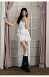 Simple White Irregular Ruffled Hem Design A-line Sleeveless Spaghetti Strap Dress HZ1024
