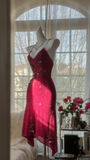Vintage Shiny Sequin Rose Red Backless Design A-line Romantic Chiffon Evening Dress Prom Dress HZ1024