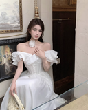 New Simple Ruffled Design White A-Line Floral Dress HZ1024