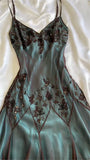 Vintage Dark Green Beaded Embroidery Prom Dress Sheath V-neck Evening Dress Formal Dress HZ1024
