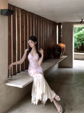 New Stylish Women Pink Butterfly Mermaid Spaghetti Strap Dress HZ1024