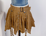 Vintage Irregular Ruffled Skirt Design A-line Casual Sleeveless Denim Vest A Two-piece Dress HZ1024
