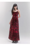 Chic New Design Red Velvet Women Spaghetti Strap Dress HZ1024