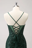 Vintage Dark Green Sequined Design A-line Spaghetti Strap Homecoming Dress HZ1024