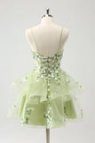 Vintage Mint Green Floral Embroidery Design A-line Spaghetti Strap Homecoming Dress HZ1024