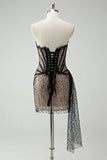 Stylish Sequined Black Lace Corset Design A-line Strapless Homecoming Dress HZ1024