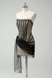Stylish Sequined Black Lace Corset Design A-line Strapless Homecoming Dress HZ1024