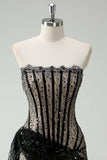 Stylish Sequined Black Lace Corset Design A-line Strapless Homecoming Dress HZ1024