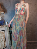 Vintage Floral Backless Design Elegant Chiffon Evening Dress Prom Dress HZ1024