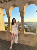 Fashion Irregular Ruffled Dress Hem Design A-line Sleeveless Spaghetti Strap Dress HZ1024