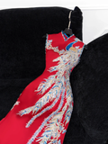 Gorgeous Shiny Red Beaded Sequined Embroidery Design Mermaid Prom Dress Evening Dress HZ1024