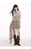 Simple Fashion Leopard Print Plaid Style Halter Dress HZ1024
