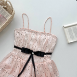 Simple Polka dot Pattern Design A-line Sleeveless Spaghetti Strap Tiered Dress HZ1024