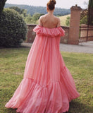 Vintage Pink Off-the-shoulder Prom Dress Long Pleated Evening Dress Formal Dress HZ1024
