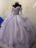 Gorgeous Lilac Sweetheart Applique Off-the-shoulder Sweet 16 Quinceanera A-Line Floor-length Prom Dress Birthday Dress Evening Dress Ball Gown HZ1024