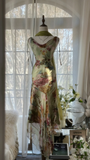 Elegant Green Fairy Gorgeous Floral Long Chiffon Spaghetti Strap Romantic Ball Gown Evening Dress Prom Dresses HZ1024