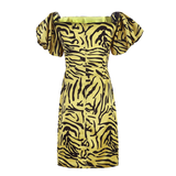 Yellow Leopard Print Off-the-shoulder Design Sheath Party Dress HZ1024