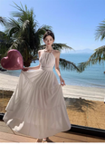 New Stylish White Sleeveless Backless Beach Casual Halter Dress HZ1024