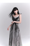 Women Fashion Design Sense Seaside Party Grey Spaghetti Strap Dress HZ1024