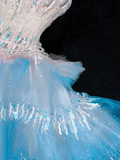 Gorgeous Sparkling Blue Sequin A-Line Elegant Chiffon Evening Dress Prom Dresses Ball Gown HZ1024