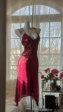 Vintage Shiny Sequin Rose Red Backless Design A-line Romantic Chiffon Evening Dress Prom Dress HZ1024