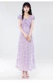 Simple Fashion Floral Design Sweet A-line V-neck Short-sleeved Dress HZ1024