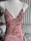 Sweet Spaghetti Strap V-neck Backless Design Floral Print A-line Women Dress HZ1024