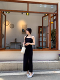 Elegant Fashion Black Sleeveless Spaghetti Strap Dress HZ1024