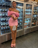 Cute Pink Off-the-shoulder Bow Design Sheath Short Party Dress Cocktail Dress Homecoming Dress HZ1024